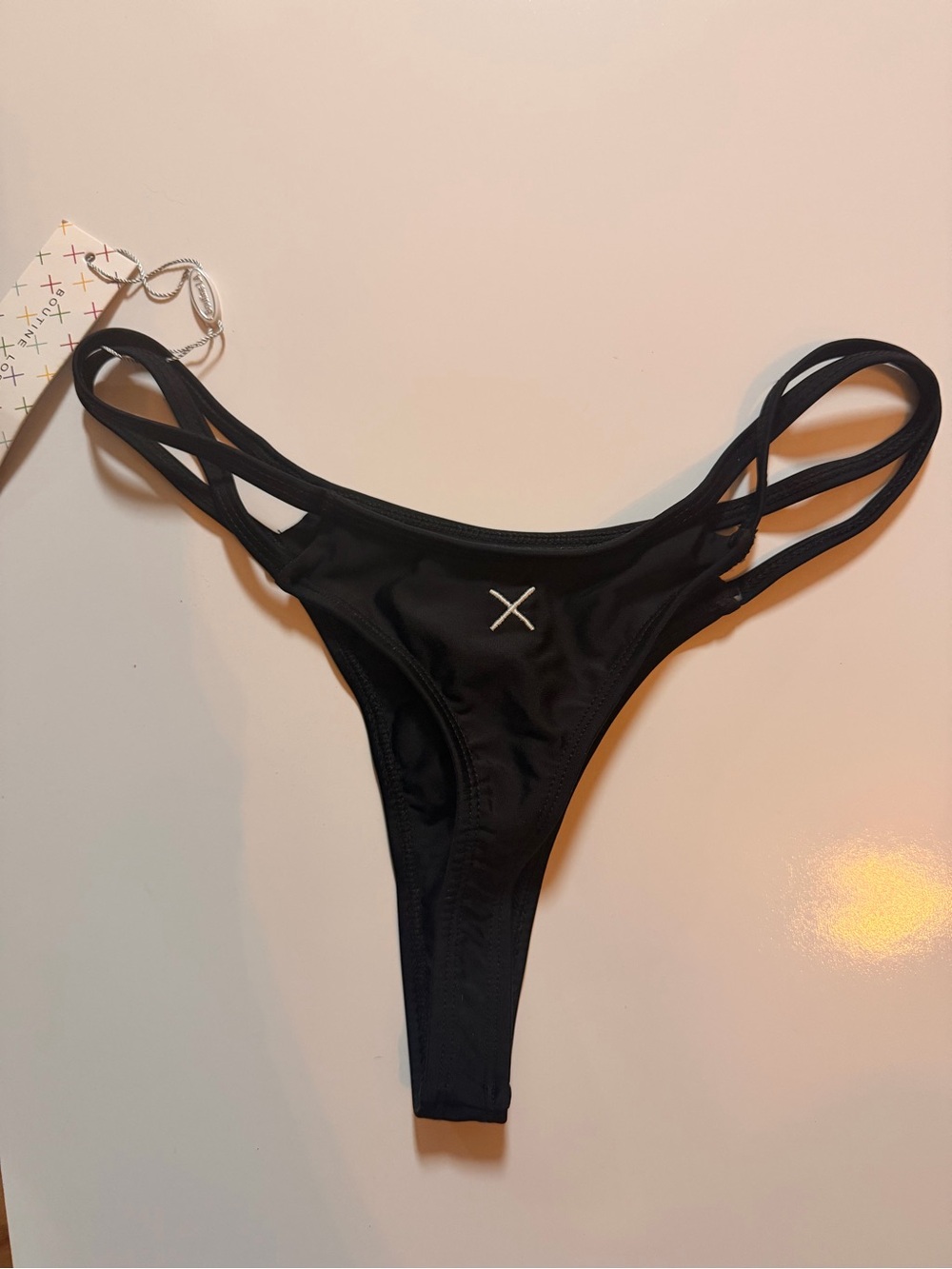 Boutine LA Black Double-Strap Thong Bikini Bottom Large